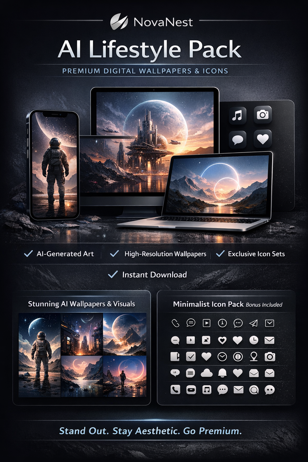 AI Lifestyle Pack – Premium Wallpapers & Icon Set